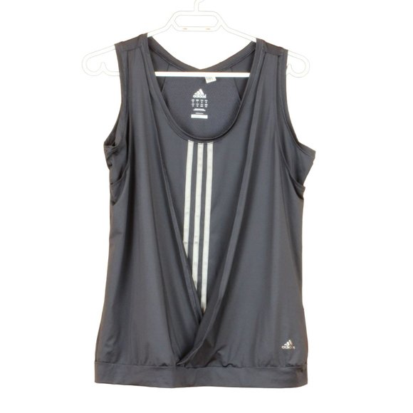 adidas Climacool Tank Top Large Faux Wrap Dark Grey Silver Stripes CA243 - Picture 1 of 5